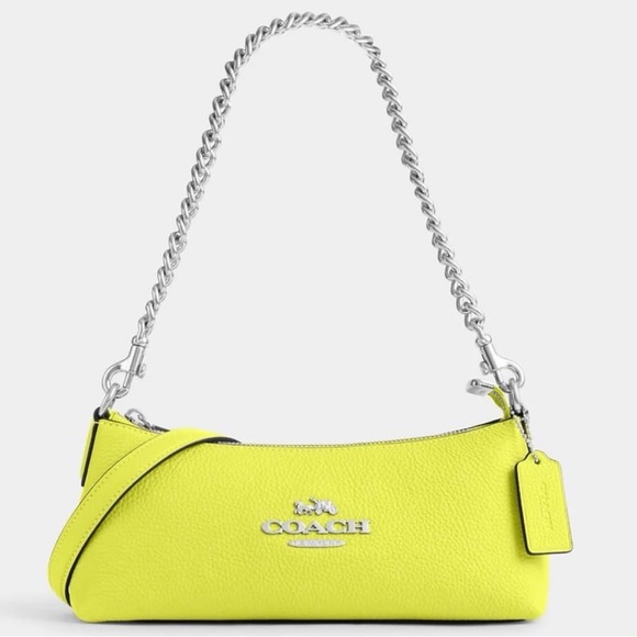 NEW Coach Charlotte Shoulder Bag in Yellow Thick Chain Strap Pebble Leather RARE - Picture 1 of 7